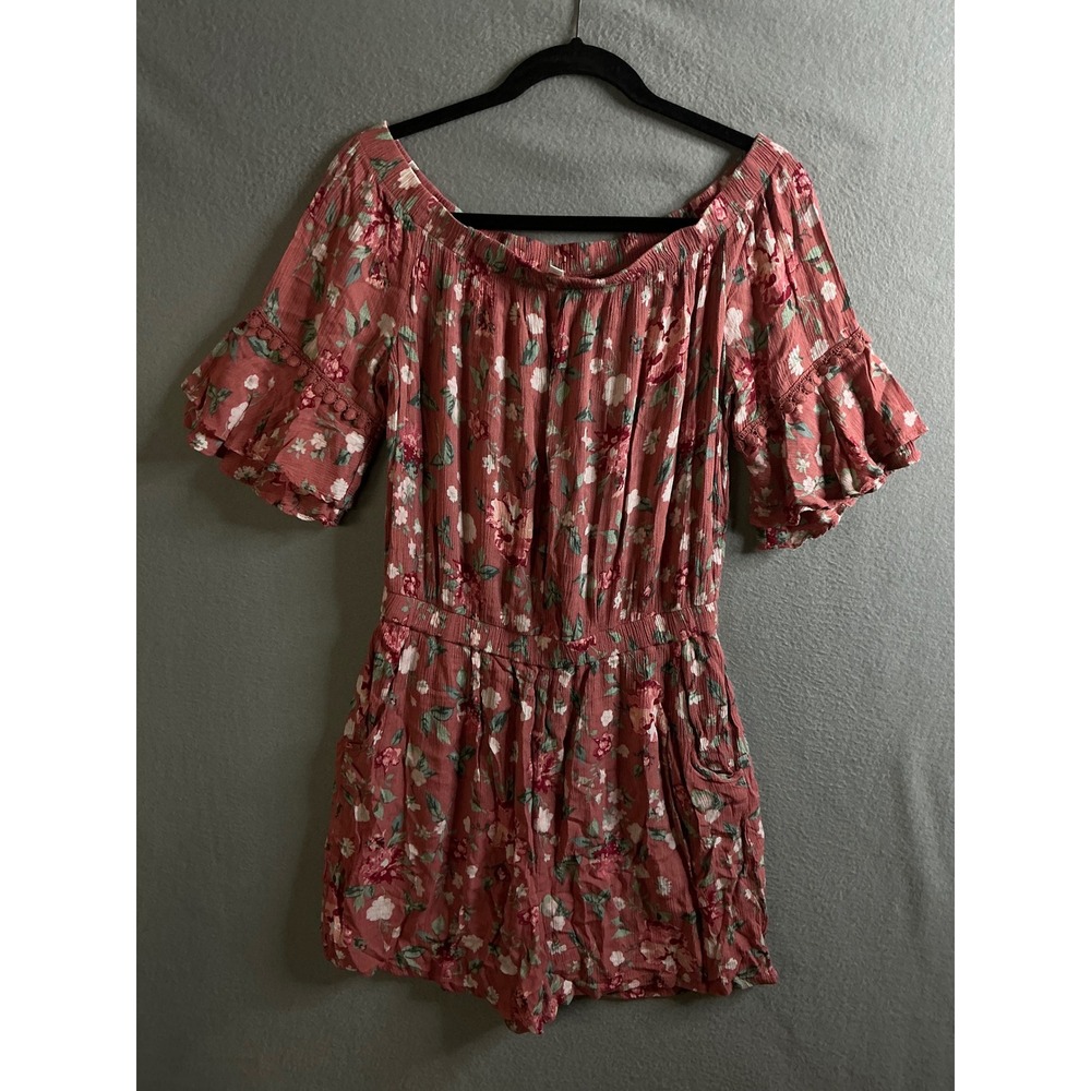 Xhilaration Floral Romper Women's Medium Off Shoulder Bell Sleeve Casual